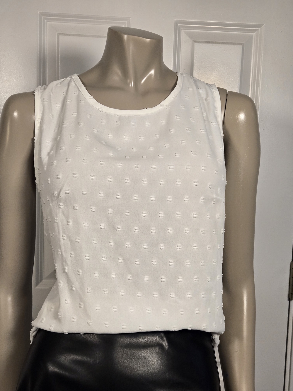 SHEIN White Swiss Dot Sleeveless Blouse